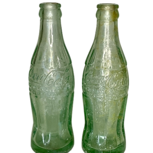 Set Of Two Vintage Green Coca-Cola Bottles